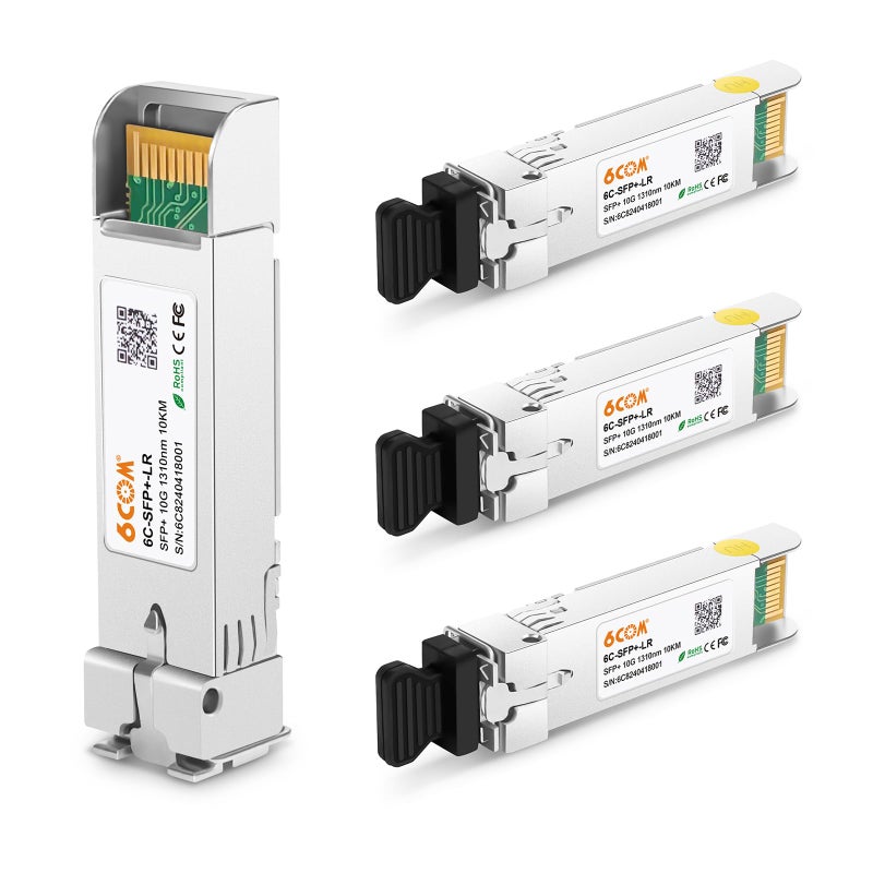 6COM 4Pack 10GBase-LR SFP+ Transceiver, 10G Sfp Single Mode Module Duplex LC for Cisco SFP-10G-LR, Ubiquiti UF-SM-10G, D-Link, Supermicro, Netgear and Other Open Switch with DDM, 1310nm, 10km - Image 1